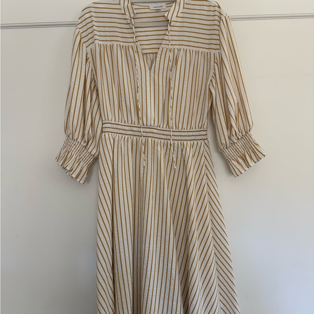 Calvin Klein Cream and Brown Striped Mini Dress